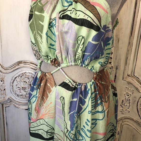 ASOS Peekaboo Waist Vacation Beachy Luau Textured Tropical Print Maxi Dress S/8 - Picture 8 of 12